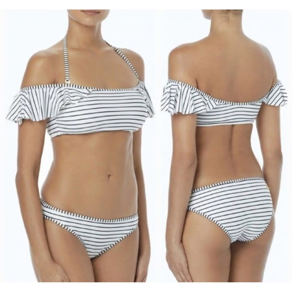 Vince Camuto Bikini Black and White Striped Ruffle Off-Shoulder 2 PC Set Size M